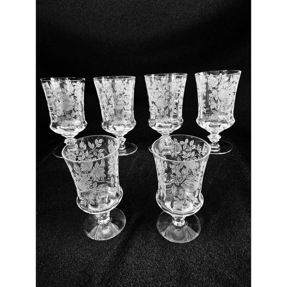 Tiffin-Franciscan Other - Set of 6 Tiffin-Franciscan Iced Tea Goblets Rose Etching TIF13 15088 Stem 5.25in